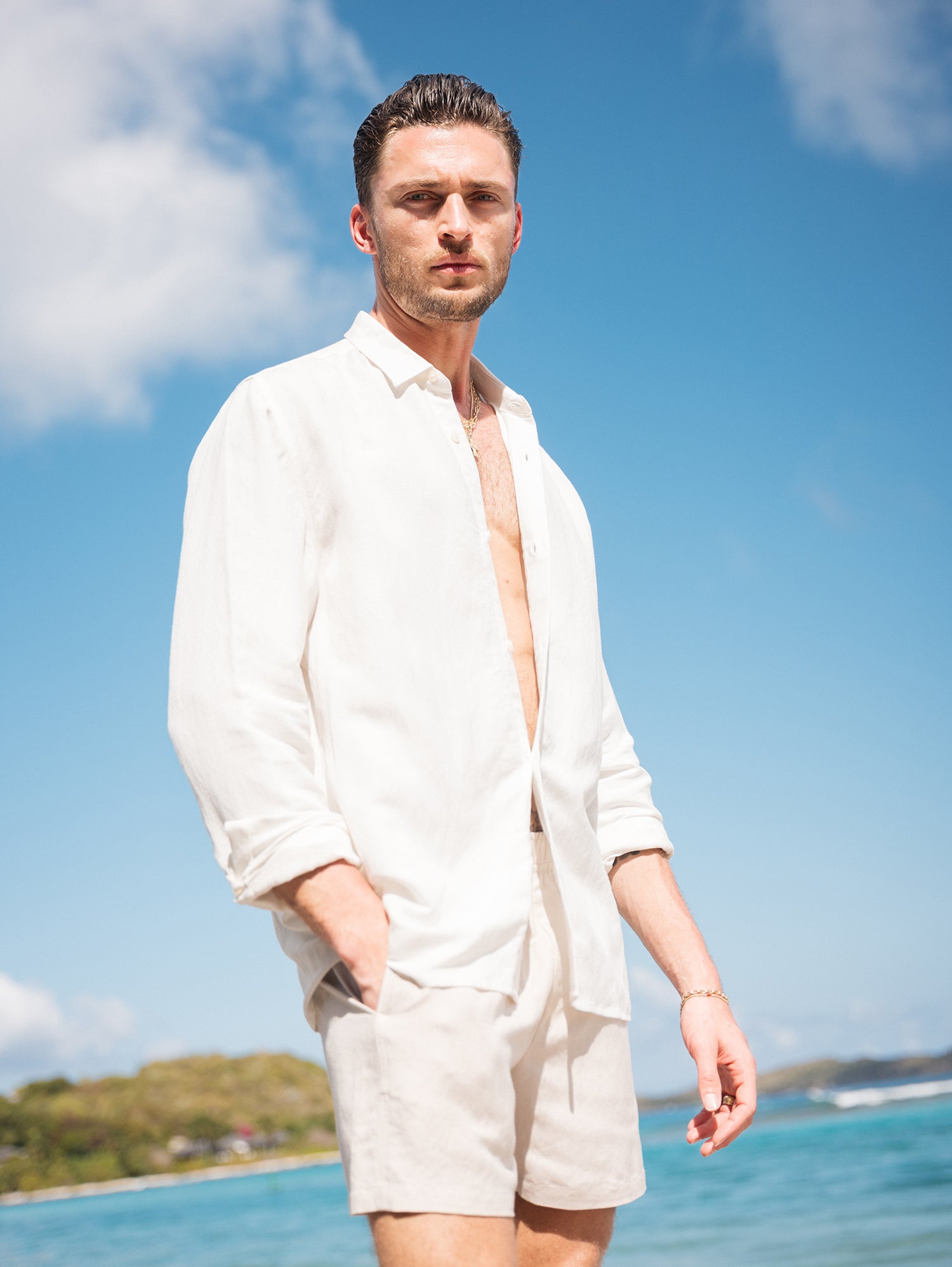 AUTO-REPLY Men's Andrew Solid Linen Blend Button-Up Shirt - White - Casual shirts AUTO-REPLY Men's Andrew Solid Linen Blend Button-Up Shirt - White - Casual shirts